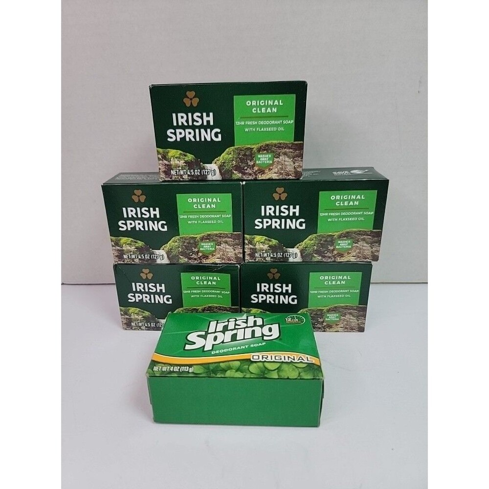 Irish Spring Original Clean Deodorant Soap Lot of 6 Bars 4.5 oz 4 oz New Sealed
